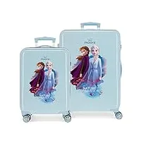 disney frozen la reine des neiges nature is magical set de bagages bleu 55/65 cms rigide abs serrure à combinaison 93l 4 roues doubles bagage à main