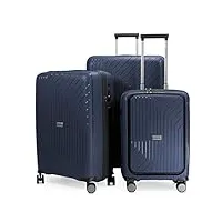 hauptstadtkoffer - série txl - trolleys extra légers et robustes, valises rigides, bagages de cabine et bagages en soute, bleu foncé, 3er kofferset (laptopfach), ensemble de valises
