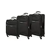 roll road royce set de bagages noir 55/66/76 cms souple polyester serrure à combinaison 196l 4 roues bagage à main
