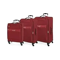 roll road royce set de bagages rouge 55/66/76 cms souple polyester serrure à combinaison 196l 4 roues bagage à main