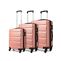kono set de 3 valises rigide à 4 roulettes trolley bagages légere abs avec serrure à combinaison(55 cm, 66 cm, 75 cm), rosé or