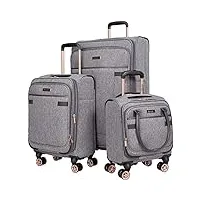 kensie hudson lot de 3 valises, gris chiné, 3-piece set (16/20/28), hudson softside lot de 3 valises pivotantes