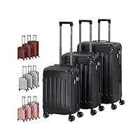 arebos set de 3 valises rigides i coque rigide abs i valises de voyage avec poignée télescopique i serrure à fermeture | roulettes 360°| noir
