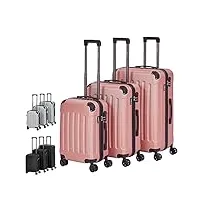 arebos premium valise de voyage à roulettes rigide m - l - xl valise de transport | or rosé | ensemble de valises m + l + xl