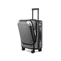 level8 valise cabine abs+pc bagage à main trolley rigide bagages cabine avec 4 roulettes doubles pivotantes et serrure tsa, 55x37x24cm, 36l, gris