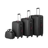 tectake lot de 4 valises cabine de voyage à roulettes grande taille valise soute multifonction en abs polypropylène, avec trousse de toilette - noir