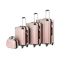 tectake lot de 4 valises de voyage grande taille valise cabine soute multifonction en abs polypropylène, valise à roulettes avec trousse de toilette - or rose