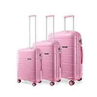 kono set de 3 valises rigide en polypropylène ensemble de bagages léger 4 roulettes avec serrure tsa(rose, set of 3)