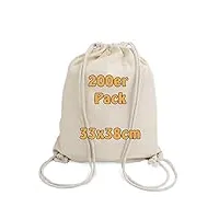 cottonbagjoe sac à dos en coton pour enfants petit format, 33 x 38 cm avec cordon de serrage, couleur nature 33 x 38 cm sac de gym sac de jute, lot de 200,