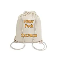 cottonbagjoe sac à dos en coton pour enfants petit format, 33 x 38 cm avec cordon de serrage, couleur nature 33 x 38 cm sac de gym sac de jute, lot de 100,