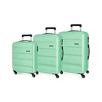 roll road flex set de bagages vert 55/65/75 cms rigide abs serrure à combinaison 182l 4 roues bagage à main