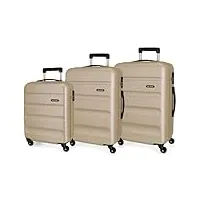 roll road flex set de bagages beige 54/64/74 cms rigide abs serrure à combinaison 182l 4 roues bagage à main