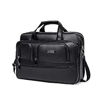 cluci cuir homme porte-documents grande capacité sac d'ordinateur portable de voyage sac d'épaule de business noir