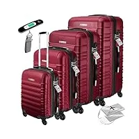 kesser® set de 4 valises à coque dure, trolley valise incl. balance de valise + étiquette de bagage valise à roulettes, serrure, 4 roulettes abs, s-m-l-xl