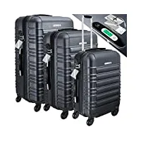 kesser® set de 3 valises à coque dure, set de valises de voyage, trolley valise, incl. balance de valise + étiquette de bagage, valise à roulettes, serrure, 4 roulettes, poignée télescopique m-l-xl