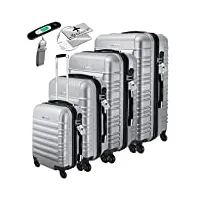 kesser® 4 pièces. valises à coque rigide - valise de voyage - valise à 4 roulettes, en abs rigide, avec serrure, poignée télescopique - tailles s-m-l-xl, argenté, s-m-l-xl