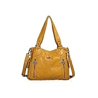 nicole & doris femme sacs à bandoulière grandes poches sacs à main portés main en pu cuir souple femme cabas sac d'épaule jaune