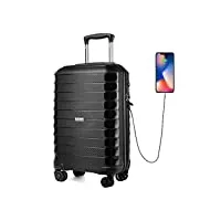 kono bagage cabine rigide léger 55x35x21 cm valise de voyage trolley avec usb chargeur et serrure tsa (noir)