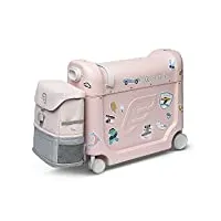 coffret jetkids par stokke, rose - comprend un lit-valise à roulettes pour enfant + sac à dos crew léger, extensible - les essentiels de voyage - idéal pour les 3-7 ans
