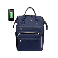 lovevook sac à dos pour ordinateur portable 15.6 pouces, imperméable sac ados femme avec port de chargement usb, élégant sac a dos pc portable pour collège affaires bleu
