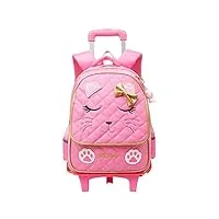 mitowermi sac à dos à roulettes pour filles - sac à dos à roulettes avec motif tête de chat - bagages de voyage, 2 roues rose, large, sac à dos à