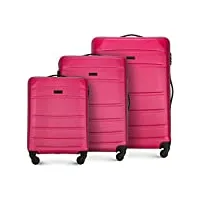 wittchen valise de voyage bagage à main valise cabine valise rigide en abs avec 4 roulettes pivotantes serrure à combinaison poignée télescopique globe line set de 3 valises rose