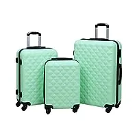 vidaxl lot de 3 valises rigides à roulettes abs vert menthe