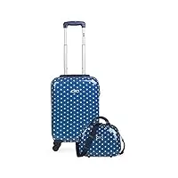 skpat - 2 pcs set cabine valise et sac de toilette petite valise 20"(55x40x20 cm), abs, rigide et résistant 4 roues, confortable et léger, combinaison lock 66450b, color bleu jean
