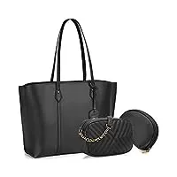 nubily sac à main femme pu cuir grand sac cabas ensemble sac à bandoulière élégant sac porté main de 3 pièces mode sac fourre-tout noir