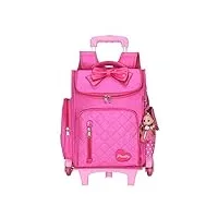 sac à dos à roulettes pour enfants, sacs d'école pour filles filles légers imperméables beaux sacs à dos d'école mignons pour les enfants du primaire （6 roues）-pink 2-noflash