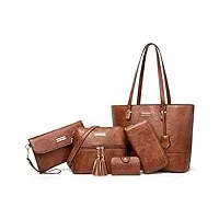 ynique sac à main femmes sac bandoulière cabas grand capacité sac porté epaule fourre-tout travail chic tendance 5 pièces