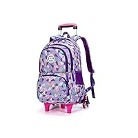 bozonli sac à dos avec roulettes, femmes trolley bag scolaire cartable à roulettes pour filles, violet
