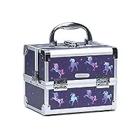 joligrace mallette maquillage avec le miroir licorne valise vanité rangement bijoux boîte de cosmétiques organisateur coiffure beauty case professionnel avec clés filles,violet