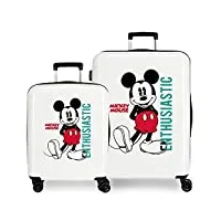 disney mickey enthusiastic set de valises blanc 55/68 cm rigide abs fermeture tsa 119,4 l 6 kg 4 roues doubles bagage à main