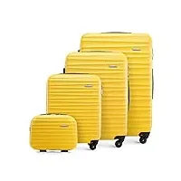 wittchen valise de voyage bagage à main valise cabine valise rigide en abs avec 4 roulettes pivotantes serrure à combinaison poignée télescopique groove line set de 4 valises jaune