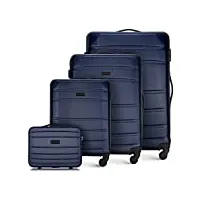wittchen valise de voyage bagage à main valise cabine valise rigide en abs avec 4 roulettes pivotantes serrure à combinaison poignée télescopique globe line set de 4 valises bleu foncé