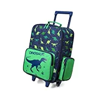 vaschy valise enfant, mignon valise cabine 35x17x52 valise de voyage 18 pouces pour garçons filles bagage cabine pliable grand compartiment avec 2 roulettes dinosaure vert