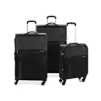 roncato speed lot de 3 valises souples extensibles (l + moyen + cabine) 4 roues tsa noir