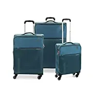 roncato speed lot de 3 valises souples extensibles (l + moyen + cabine) 4 roues tsa bleu