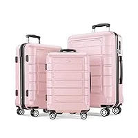 showkoo valise lot de 3 rigide abs+pc extensible légère durable trolley sets de bagages cabine avec 4 roulettes silencieuses à 360° et serrure tsa (m l xl-rose)