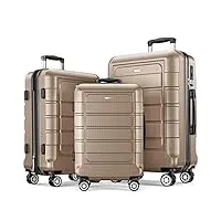 showkoo valise lot de 3 rigide abs+pc extensible légère durable trolley sets de bagages cabine avec 4 roulettes silencieuses à 360° et serrure tsa (m l xl-champagne)