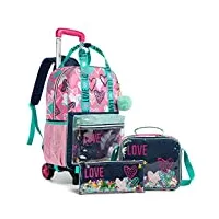 sac à dos à roulettes pour filles école roues sacs à dos avec boîte à lunch pour les élèves du primaire adolescentes voyage bagages