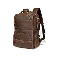lannsyne vintage sac à dos en cuir véritable pour hommes 15,6 pouces sac d'ordinateur portable sac d'école nuit week-end camping sac à dos