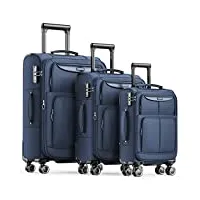 showkoo valise lot de 3 souple extensible légère durable cabine trolley tissu oxford sets de bagages avec 4 roulettes silencieuses à 360° et serrure tsa (m l xl-bleu profond)