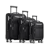 showkoo valise lot de 3 souple extensible légère durable trolley tissu oxford sets de bagages cabine avec 4 roulettes silencieuses à 360° et serrure tsa (m l xl-noir)