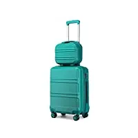 kono set de 2 valises de voyage rigide bagage cabine à main 55cm légere à 4 roulettes avec serrure tsa + portable vanity case (turquoise)