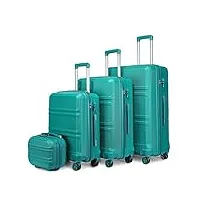 kono set de 4 valises rigide léger ensemble de bagages en abs avec 4 roulettes et serrure tsa 55cm bagage cabine + 65cm + 76cm + vanity case (turquoise)