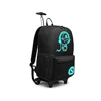 kono sac à dos chariot d'école 2 en 1 sac bagage enfant cabine avec roulettes 30l imperméable anime lumineux (noir)