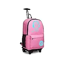 kono sac à dos chariot d'école 2 en 1 sac bagage enfant cabine avec roulettes 30l imperméable anime lumineux (rose)