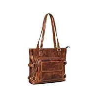 stilord 'liara' sac à main cabas en cuir grand sac bandoulière pour femmes vintage tote bag Élégant sac business pour travail cuir véritable, couleur:kara - cognac